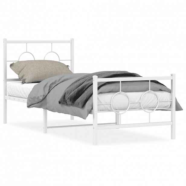 vidaXL Kovový rám postele s hlavovým a nožním čelem bílý 80 x 200 cm