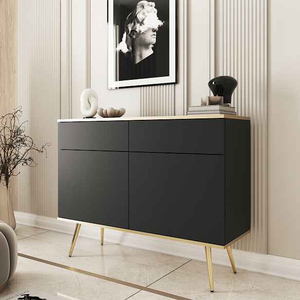 Komodee Komoda Banff KSZ107 Elegantní Černá Zlaté Nohy Zdobení
