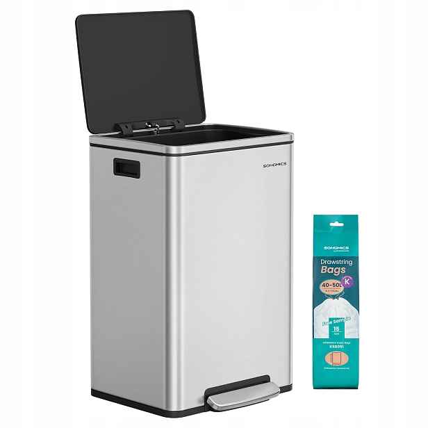 Odpadkový Koš 50L Nerezová Ocel S Pedálem, Tiché Dovírání, Elegantní