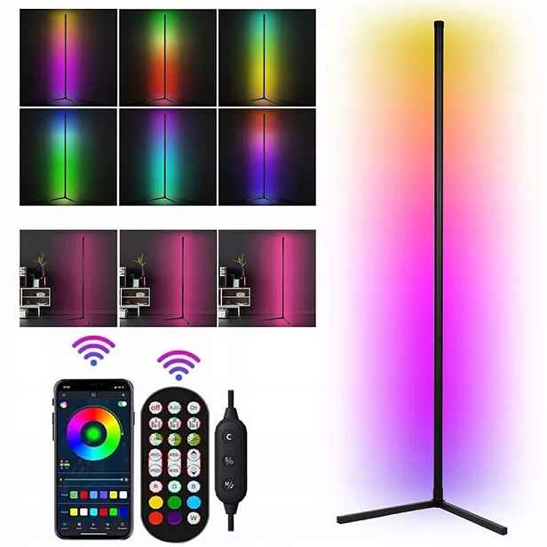 Stojací Podlahová Lampa 10W Rgb Rohová Hudební Aplikace Dálkový Ovladač 160 cm