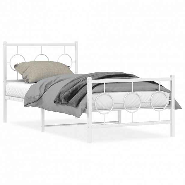 vidaXL Kovový rám postele s hlavovým a nožním čelem bílý 90 x 190 cm