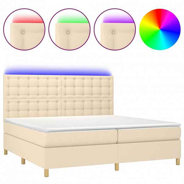 vidaXL Box spring postel s matrací a LED krémová 200x200 cm textil