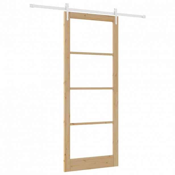 vidaXL Posuvné dveře 93 x 232 cm Masivní borové dřevo a sklo Přírodní