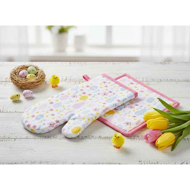 Kuchyňský SET rukavice/chňapka EASTER JOY růžová 18x30 cm/20X20 cm , 100% bavlna