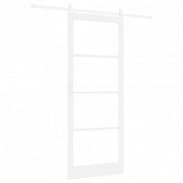 vidaXL Posuvné dveře 93 x 232 cm Masivní borové dřevo a sklo Bílá