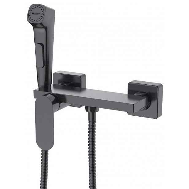 Aqualine - Nástěnná bidetová baterie, se sprškou, s poličkou, gun metal TJ042GM