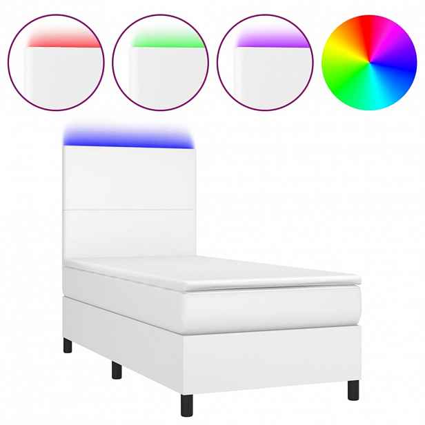 vidaXL Box spring postel s matrací a LED bílá 80 x 200 cm umělá kůže