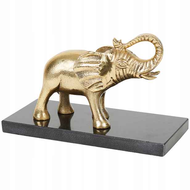 Figurka Zlatý Slon Na Mramorovém Podstavci 21 x 9 x 8.5 cm Glamour Loft