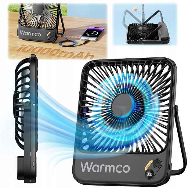 Usb ventilátor Tichý mini bivakovací stolní ventilátor chlazení 10000 mAh