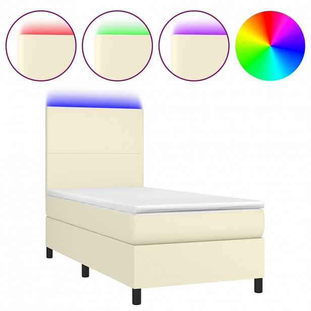 vidaXL Box spring postel s matrací a LED krémová 80x200 cm umělá kůže