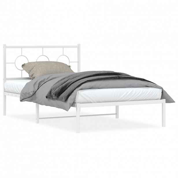 vidaXL Kovový rám postele s hlavovým a nožním čelem bílý 107 x 203 cm