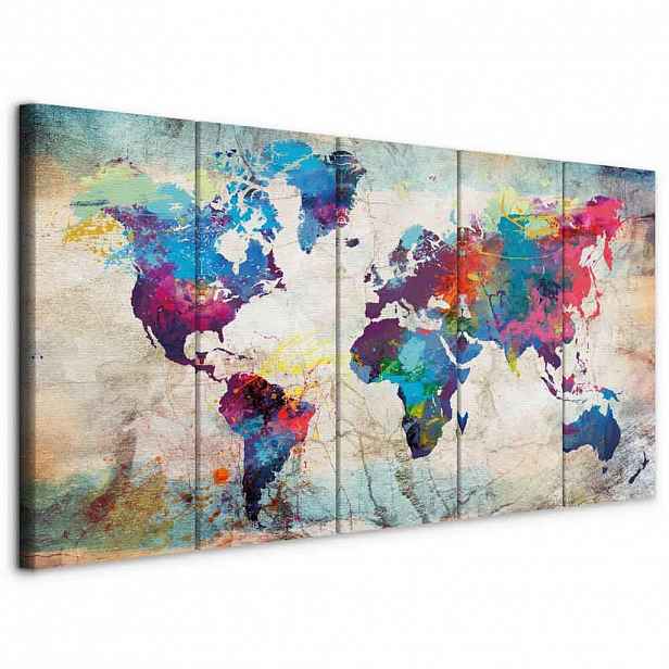 artgeist MALBA NA PLÁTNĚ, mapa světa, 200/80/1,2 cm