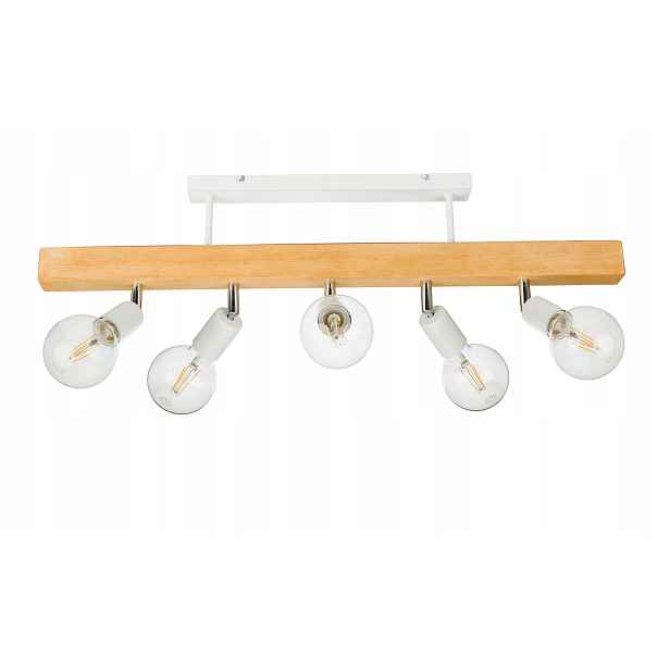 Dřevěná závěsná stropní lampa Lustr Stropní Svítidlo Loft Bílá na 5x E27