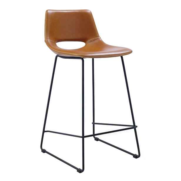 Koňakově hnědá barová židle z imitace kůže (výška sedáku 65 cm) Zahara – Kave Home