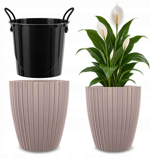 Květináč Květináč 50 cm Obal S Vložkou Květinový Béžový Plastový