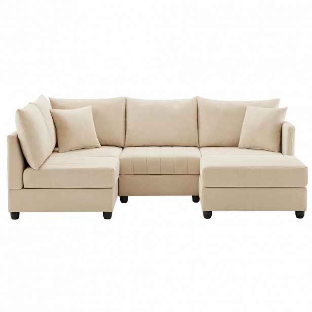 Modfu ROHOVÁ sedací souprava z bavlny a lnu 220x194x85 cm béžová, modulární s taburetem, do tvaru L/U, pro 5 osob