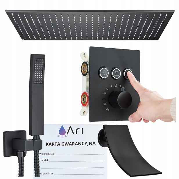 Podomítková Sprchový Set s Termostatem Černá Sprcha do Koupelny