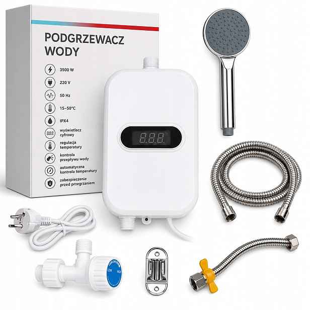 Průtokový ohřívač vody elektrický 3500 W 15-50 stupňů baterie
