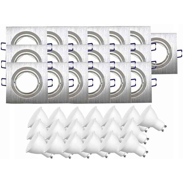 19x Hliníková Lampa Stropní Svítidlo Inox Zapuštěné Led Žárovky 10W