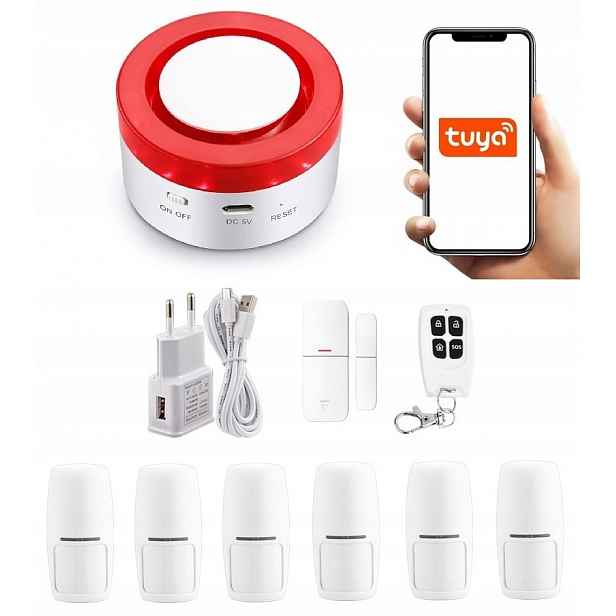 Bezdrátová Zabezpečovací Siréna WiFi Tuya Smart V Polštině +6xPIR