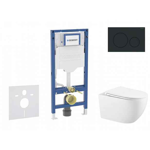 Geberit Duofix - Set předstěnové instalace, klozetu Gaia a sedátka softclose, tlačítko Sigma20, matná černá/černá SANI11CA5135B