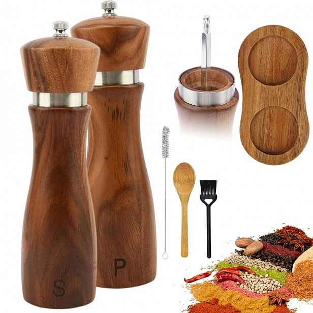 Mlýnek na pepř a sůl, nastavitelný, elegantní, sada X2 s podstavcem