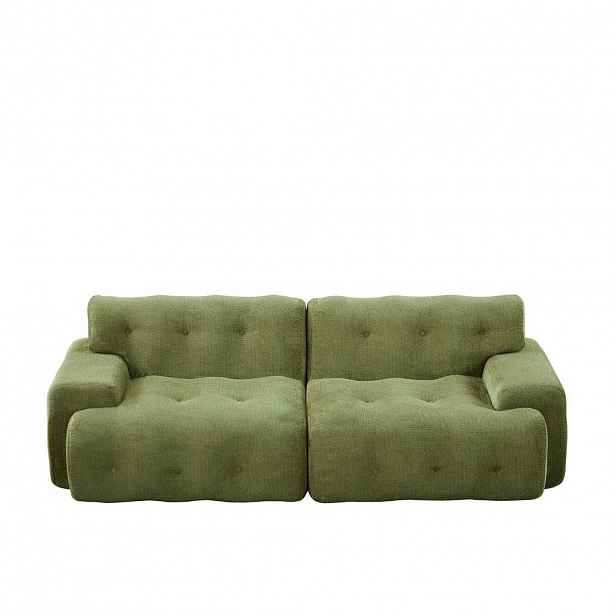 Modfu MODULÁRNÍ pohovka z chenillu 224x104x66 cm zelená bez montáže se širokými područkami a hlubokým sedákem