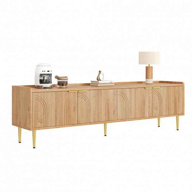 Modfu TV stolek z MDF 170x35x47,5 cm přírodní s kabelovým managementem a úložným prostorem se zlatými detaily