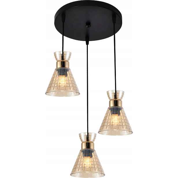 Závěsná Lampa 3×E27 Černá Zlatá Skleněná Modern Glam Vargo DL1408