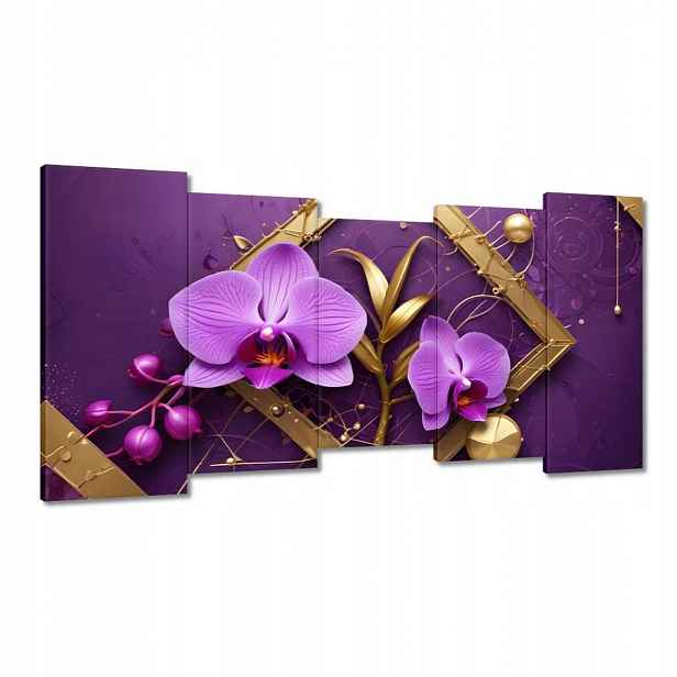Obrazy 150x80 Fialové orchideje a zlato