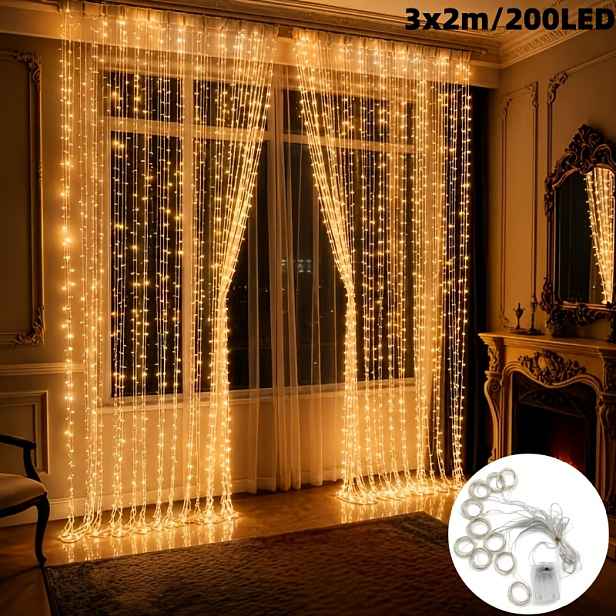 TEMU 1 balení vícebarevných pohádkových závěsných řetězových světel, 200 LED, provoz na bateriovou krabičku (baterie nejsou součástí), 8 režimů