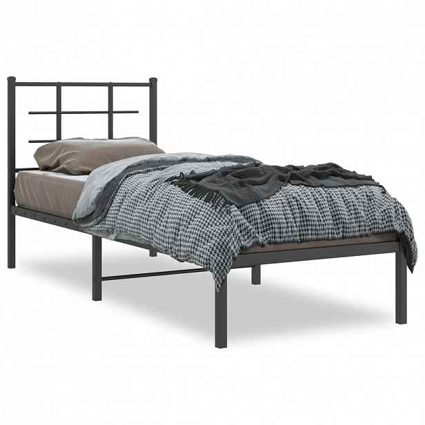 vidaXL Kovový rám postele s čelem černý 75 x 190 cm