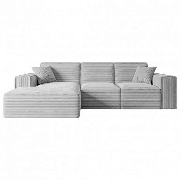 ALTDECOR ROHOVÁ SEDACÍ SOUPRAVA s otomanem vlevo SERRA-L – 266 x 169 x 80 cm, šedá manšestr