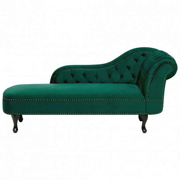 Beliani ČALOUNĚNÉ LEHÁTKO CHAISE LONGUE Sametová látka zelené pravostranné Nimes