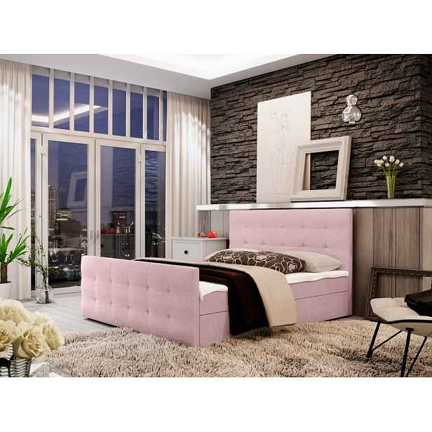 Boxspringová manželská postel VASILISA 2 - 180x200, růžová