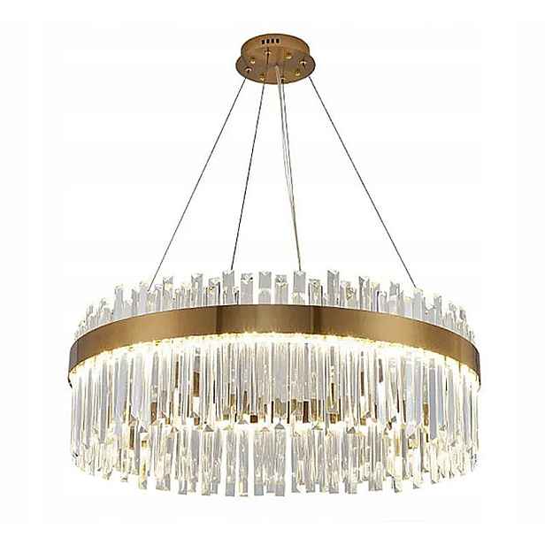 Lux Led křišťálový lustr s kroužkem 80 cm, mosaz, zlatý