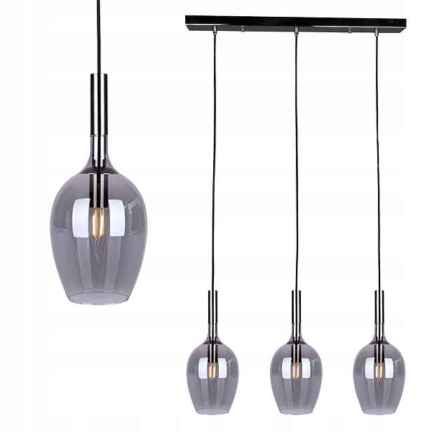 Závěsná lampa Eko-Light Lugano Smoked ML8814 3xE14 Černá Skleněná 60 cm