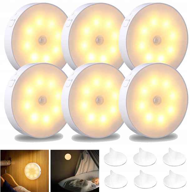 Bezdrátová Noční Lampa 8 Led Pir Senzor Pohybu Na Baterie Usb 6 Ks