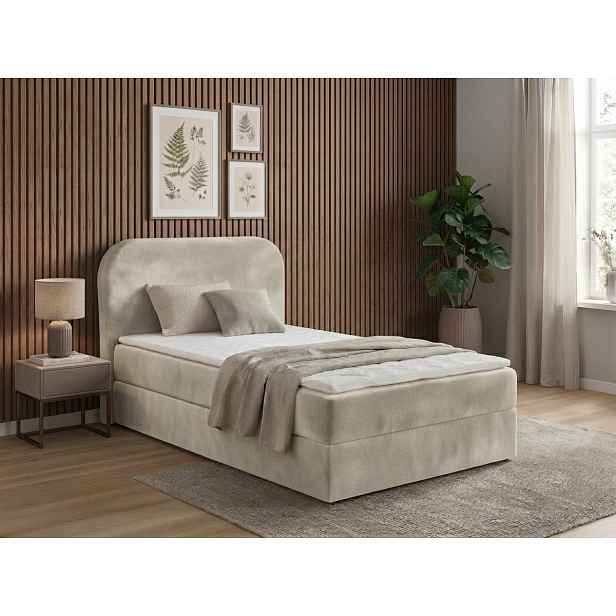Čalouněná postel boxspring FORENA 90x200 cm krémová Matrace: Matrace Bonell pružinová