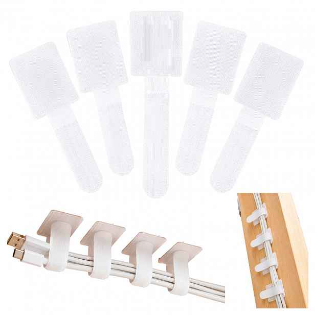 Kabelový držák Samolepicí Bílý Na Suchý Zip Nylon Otevírací 9x3 Cm 50 ks