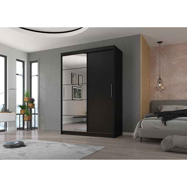 Šatní skříň se zrcadlem 150 cm HAMLIA - černá