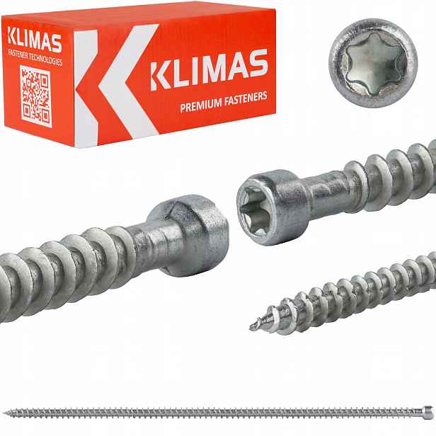 Tesařské vruty 8x300 mm 50 ks torx plný válcový závit Klimas Wkfc
