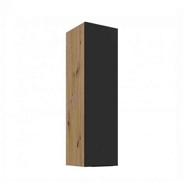Vysoká horní kuchyňská skříňka LUNARA - šířka 30 cm, černá / dub artisan