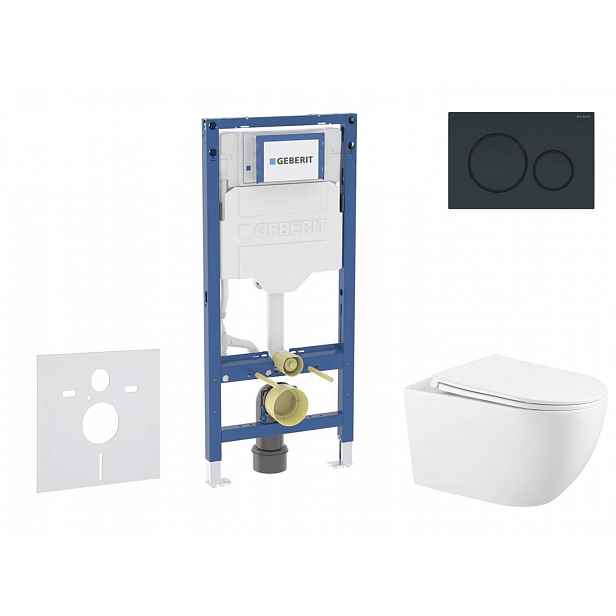 Geberit Duofix - Set předstěnové instalace, klozetu Gaia a sedátka softclose, tlačítko Sigma20, černá lesk/černá mat SANI11CA5137B