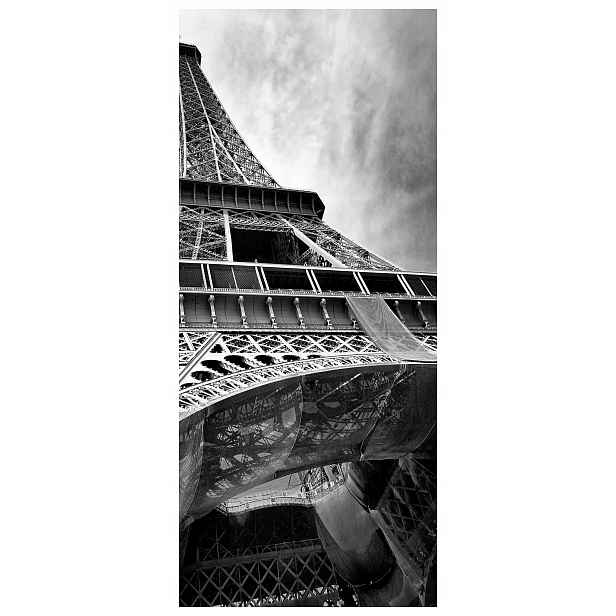 Samolepka Fototapeta Eiffelova věž Paříž černá a bílá elegance 91x211