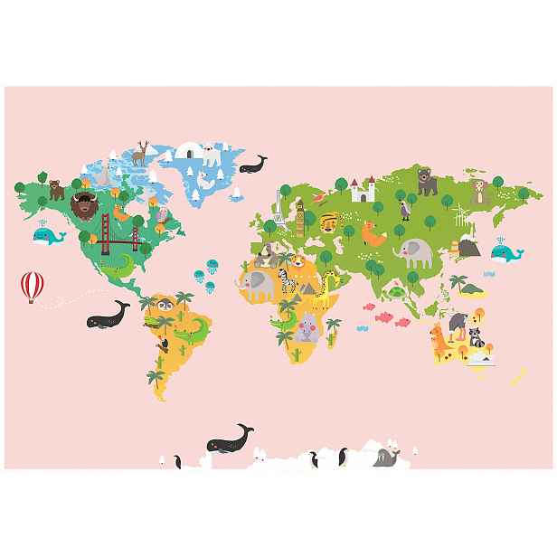 Vinylová Fototapeta Na Flizelině Pro Děti Růžová Mapa Světa 368x254