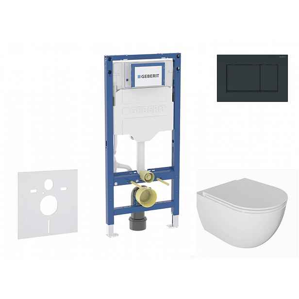 Geberit Duofix - Set předstěnové instalace, klozetu Oudee a sedátka softclose, tlačítko Sigma20, černá lesk/černá mat SANI11CA5130B