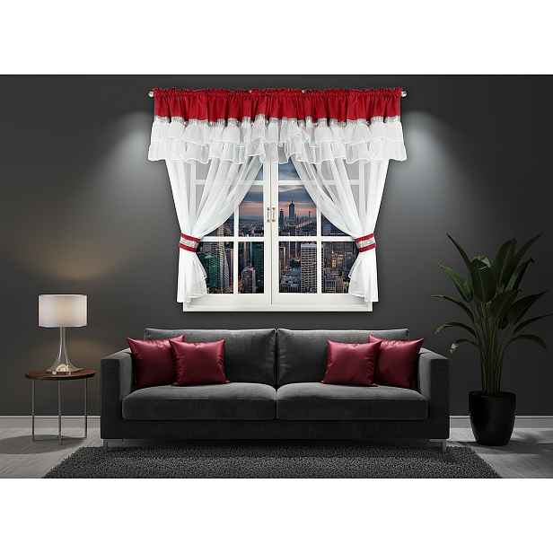 Krátká záclona se zirkony FLORENCE bílá/červená 400x150 cm