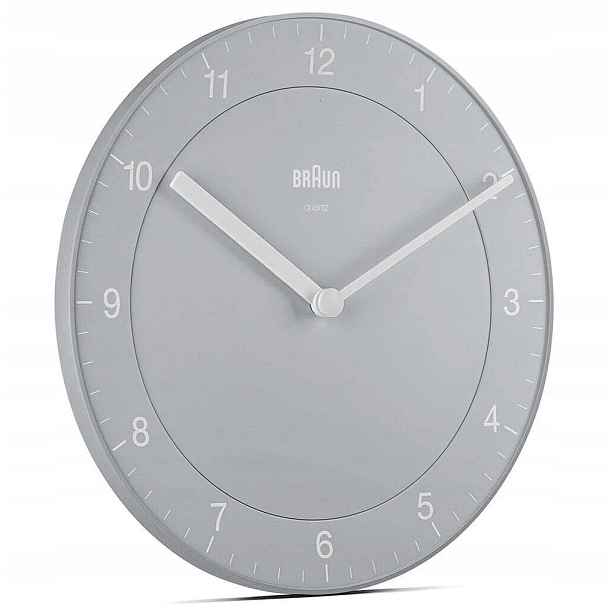 Šedý Malý Klasický Elegantní Nástěnný Hodinový Stroj Braun BC06G 20 cm