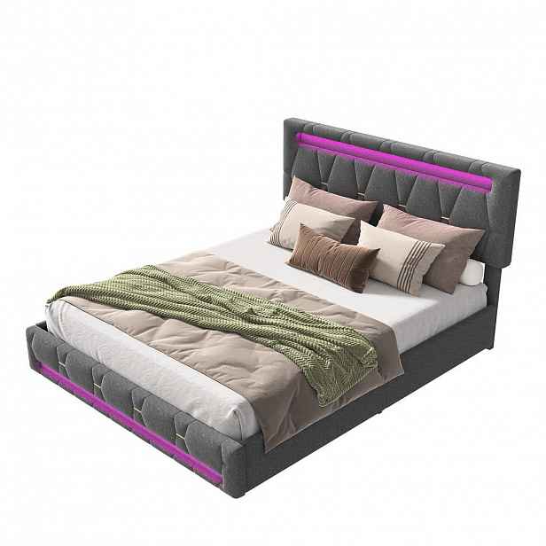 SHOPENTRA ČALOUNĚNÁ postel 140x200 šedá len LED
